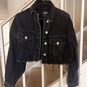 Zara Black Cropped Denim Jacket